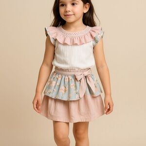 Charming Floral Kids Skirt in Pink and Blue